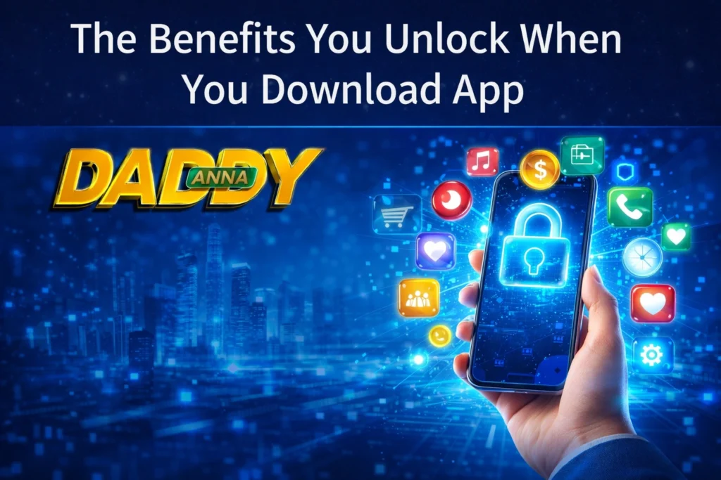 Download app advantages with mobile technology, smart apps, and Daddy Anna branding