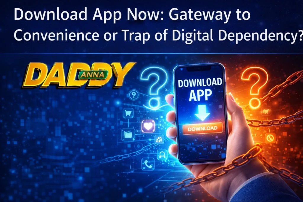 Download app concept showing convenience versus digital dependency with Daddy Anna logo