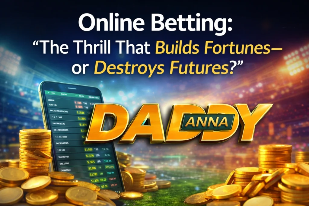 Online betting concept image showing thrill, risk, and reward with Daddy Anna logo representing fortune and danger in digital gambling
