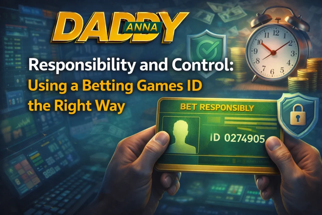 Responsible use of Betting Games ID showing control, balance, and safe digital gambling with Daddy Anna logo