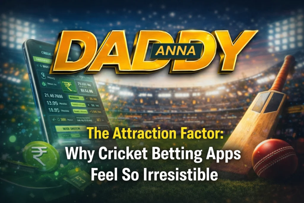 Cricket betting apps attraction factor showing excitement, rewards, and engagement with Daddy Anna logo