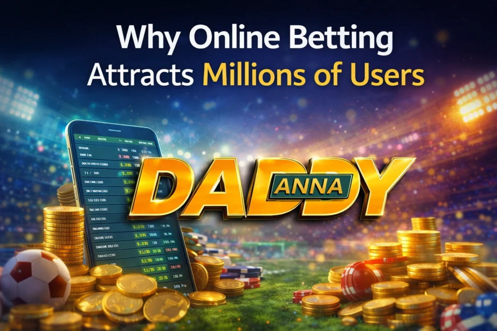 Why online betting attracts millions of users showing excitement, rewards, and risk with Daddy Anna logo in digital gambling concept